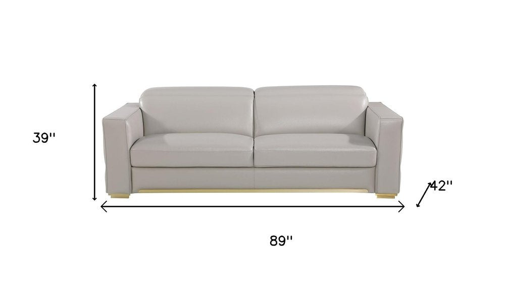 Dark Gray Top Grain Leather Reclining Solid Wood Sofa - 89-inch