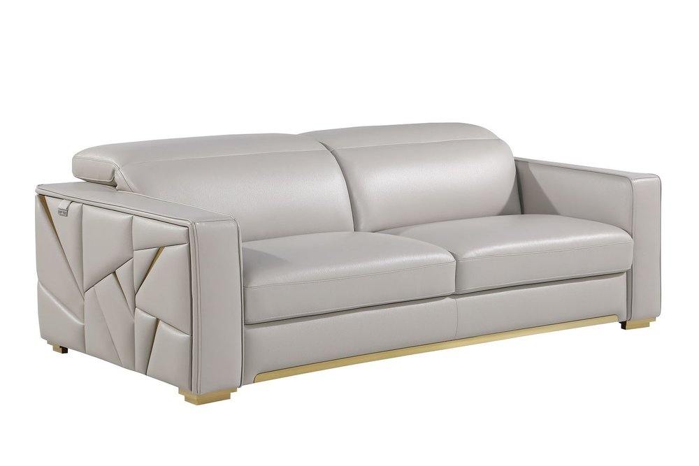 Dark Gray Top Grain Leather Reclining Solid Wood Sofa - 89-inch