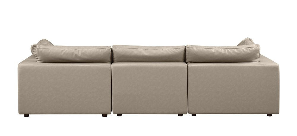 Beige Top Grain Leather Reclining Solid Wood Sofa - 122-inch
