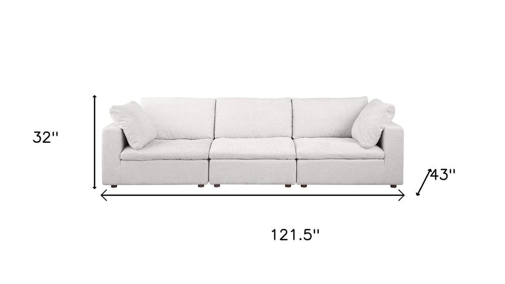 Beige Top Grain Leather Reclining Solid Wood Sofa - 122-inch