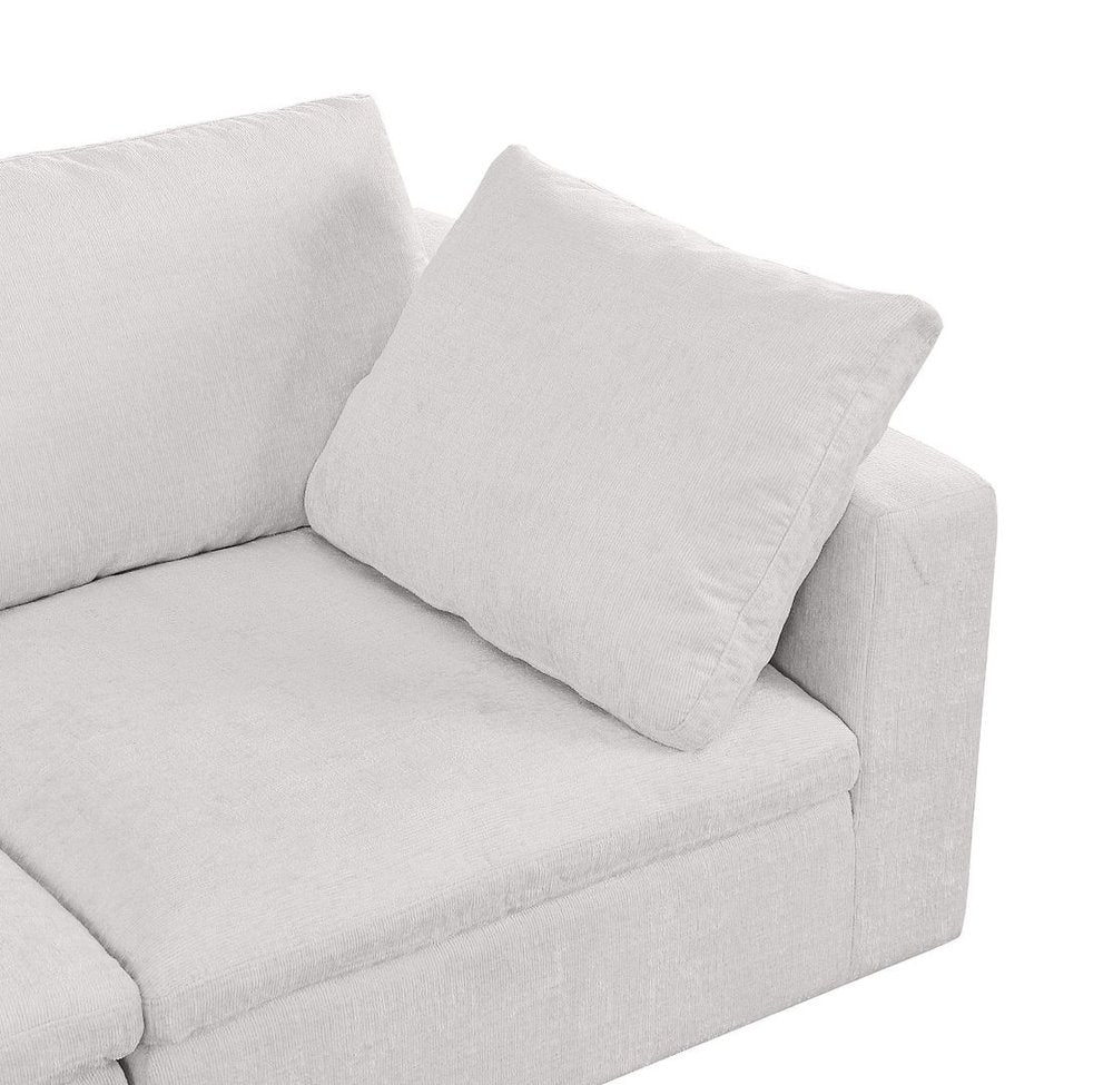 Beige Top Grain Leather Reclining Solid Wood Sofa - 122-inch