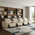 Beige Italian Leather Reclining Metal USB Sofa - 175-inch