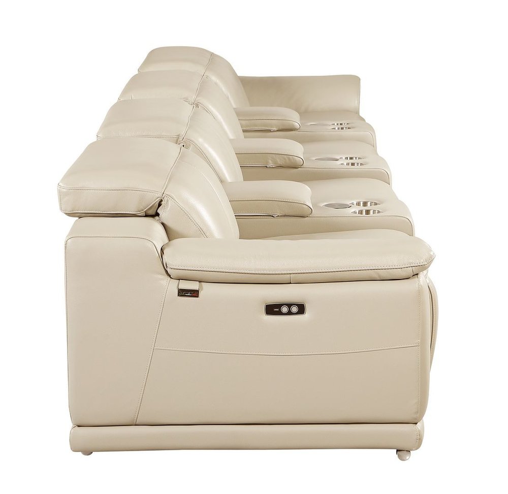 Beige Italian Leather Reclining Metal USB Sofa - 175-inch