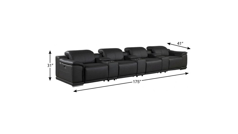 Beige Italian Leather Reclining Metal USB Sofa - 175-inch
