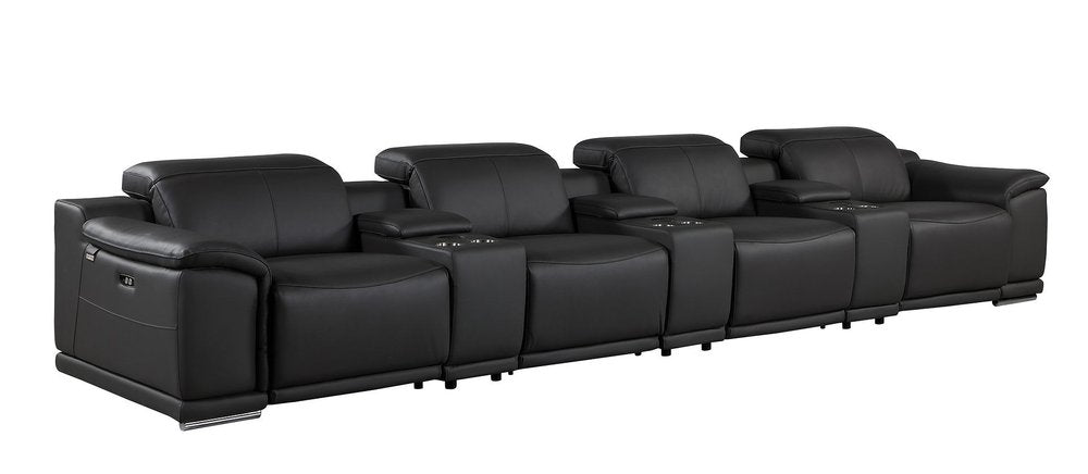 Beige Italian Leather Reclining Metal USB Sofa - 175-inch