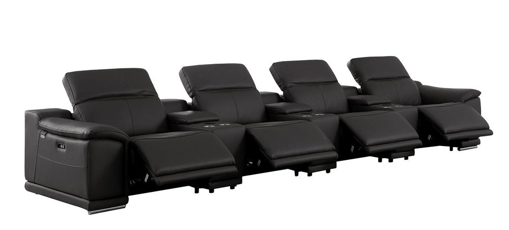 Beige Italian Leather Reclining Metal USB Sofa - 175-inch