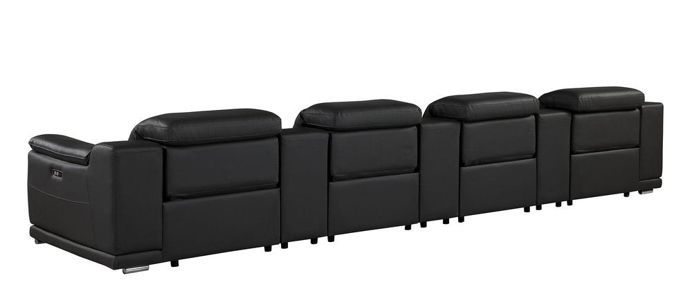 Beige Italian Leather Reclining Metal USB Sofa - 175-inch
