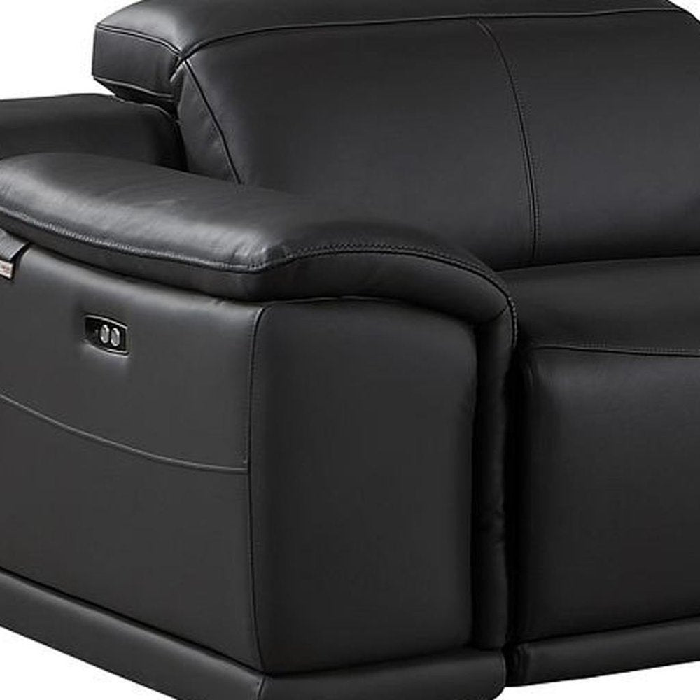 Beige Italian Leather Reclining Metal USB Sofa - 175-inch