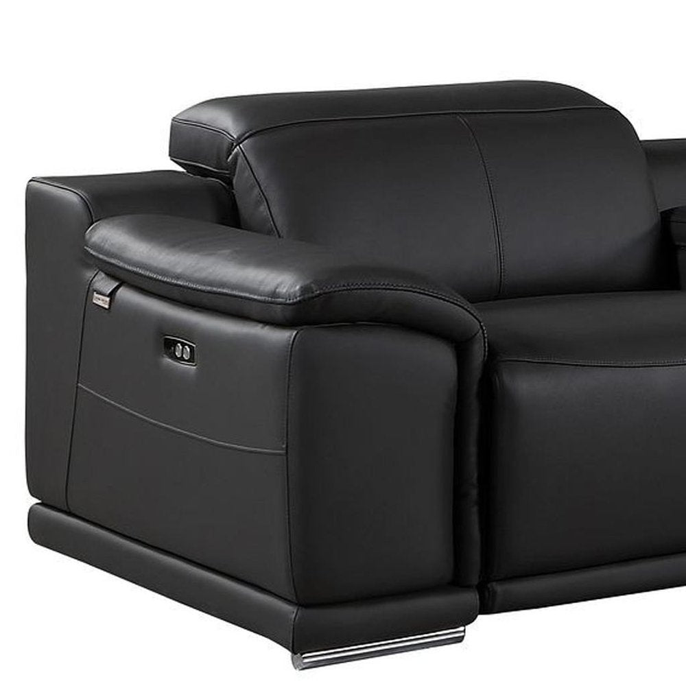 Beige Italian Leather Reclining Metal USB Sofa - 175-inch