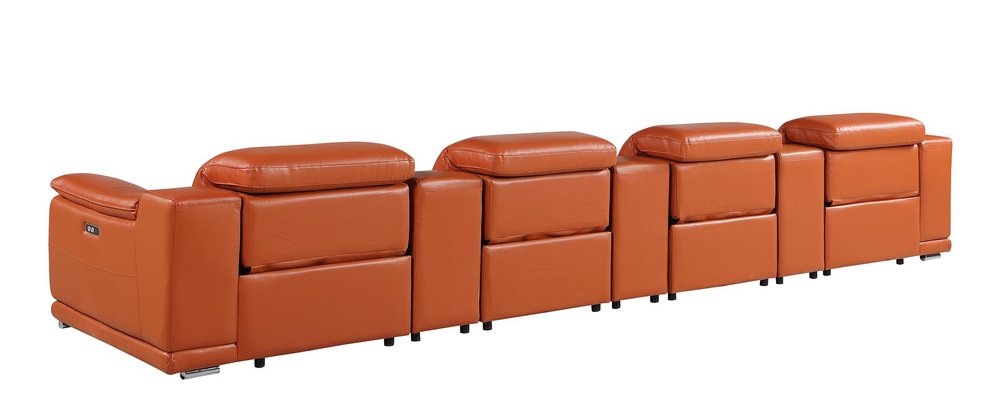 Beige Italian Leather Reclining Metal USB Sofa - 175-inch