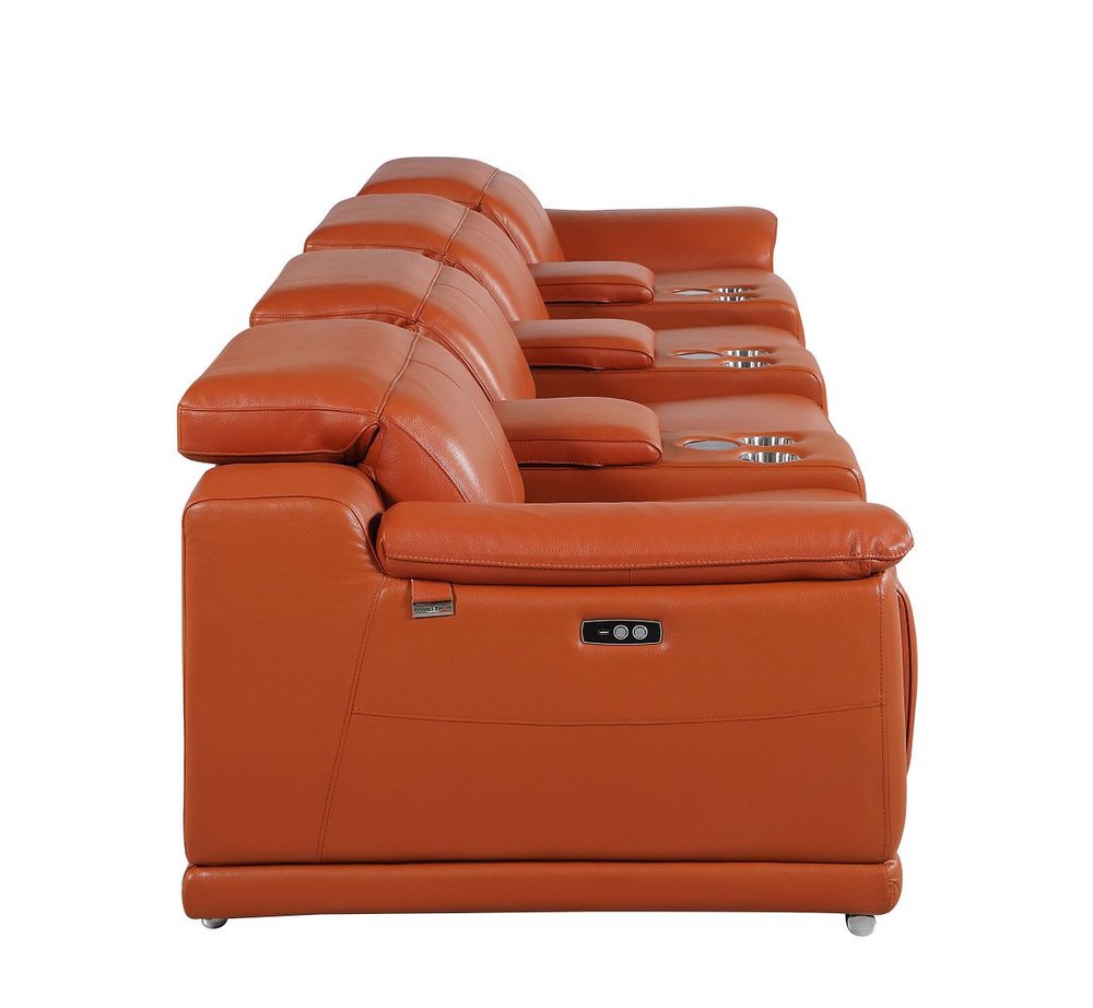 Beige Italian Leather Reclining Metal USB Sofa - 175-inch