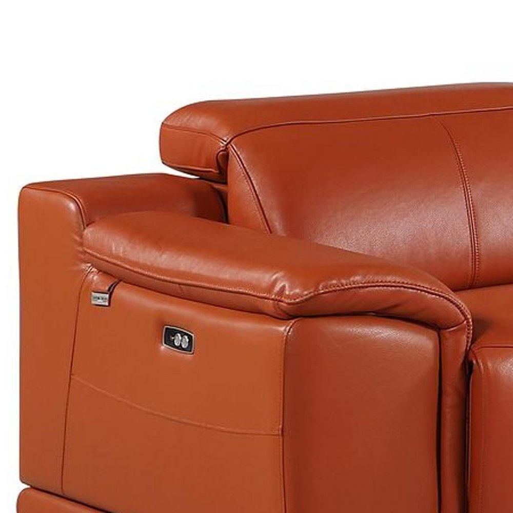 Beige Italian Leather Reclining Metal USB Sofa - 175-inch
