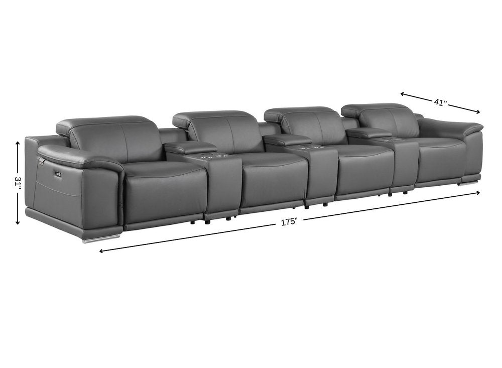 Beige Italian Leather Reclining Metal USB Sofa - 175-inch