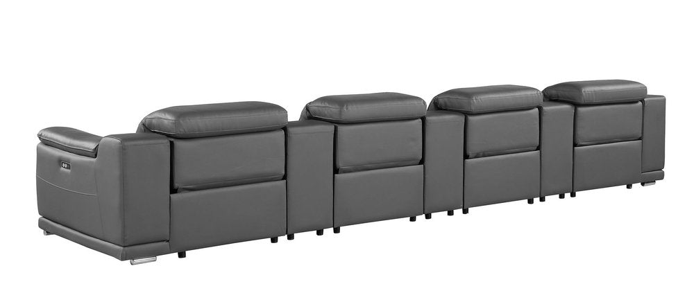 Beige Italian Leather Reclining Metal USB Sofa - 175-inch