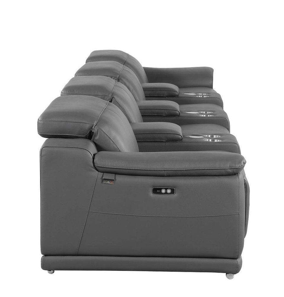 Beige Italian Leather Reclining Metal USB Sofa - 175-inch