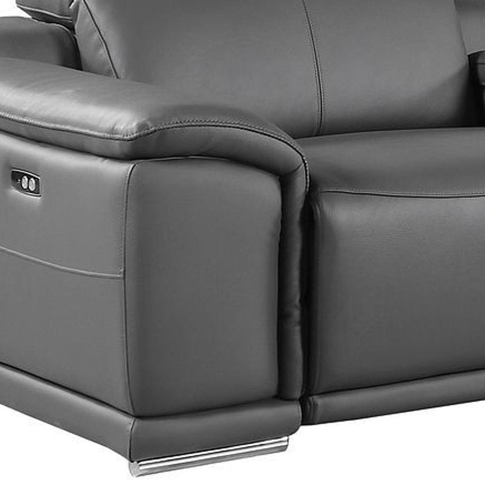 Beige Italian Leather Reclining Metal USB Sofa - 175-inch