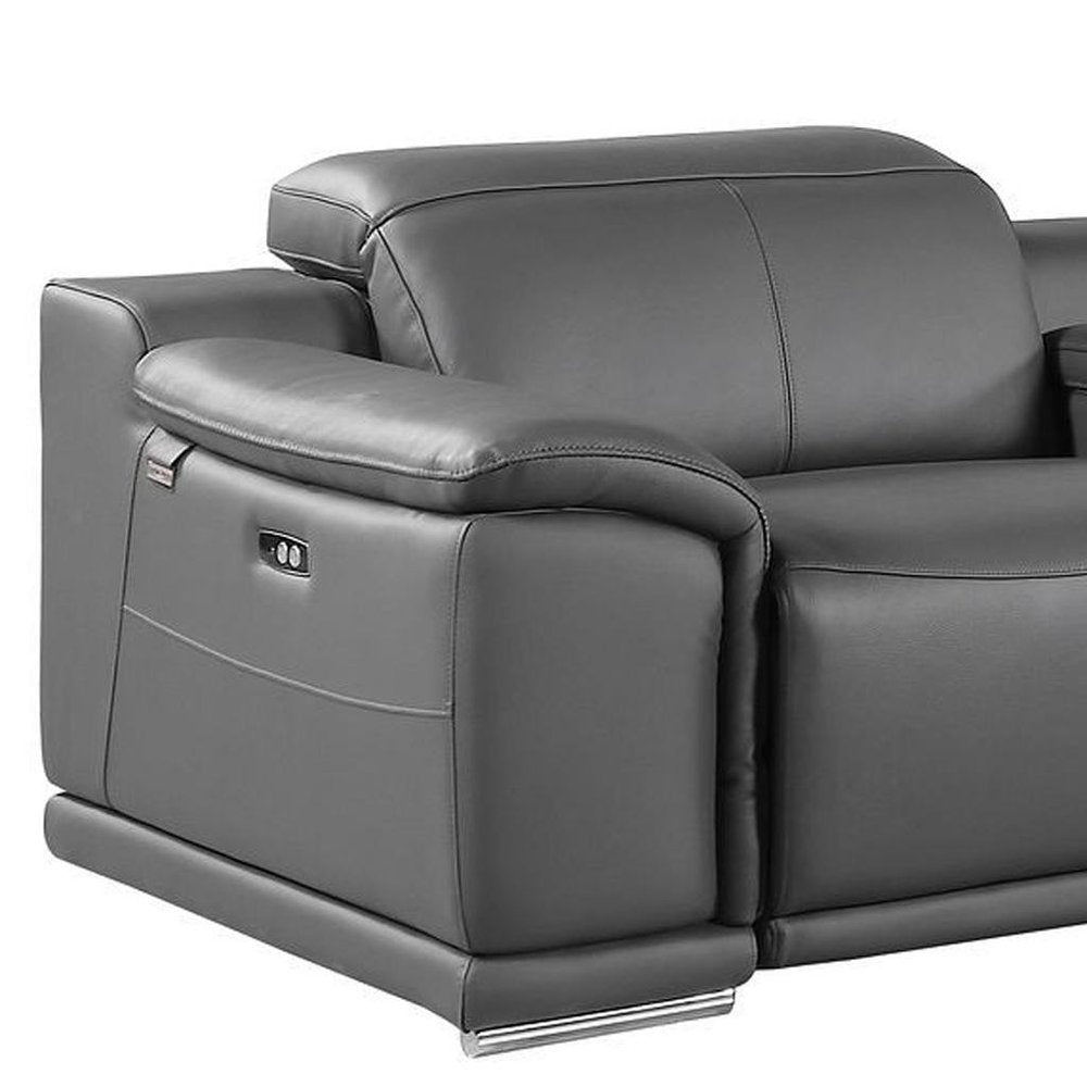 Beige Italian Leather Reclining Metal USB Sofa - 175-inch