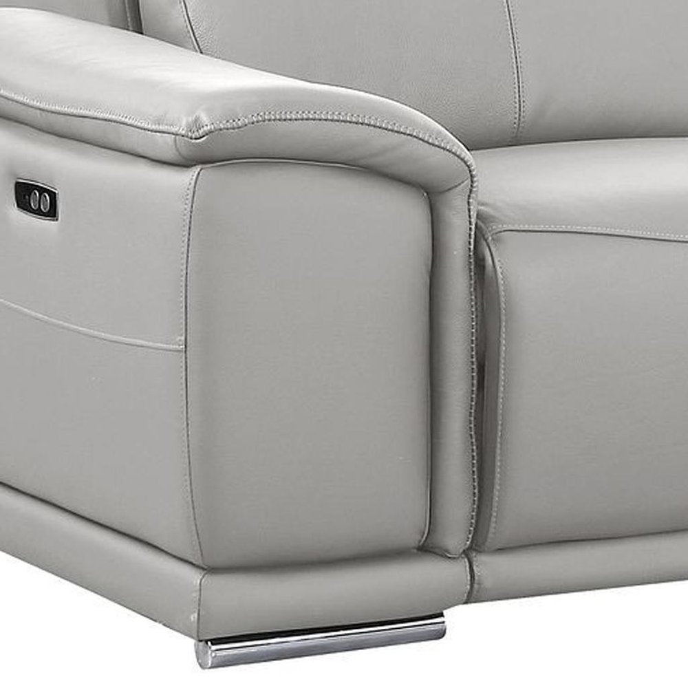 Beige Italian Leather Reclining Metal USB Sofa - 175-inch