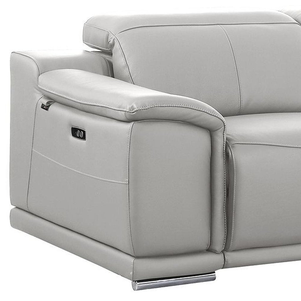 Beige Italian Leather Reclining Metal USB Sofa - 175-inch