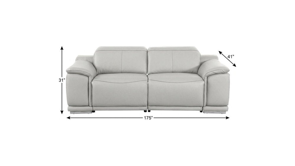 Beige Italian Leather Reclining Metal USB Sofa - 175-inch