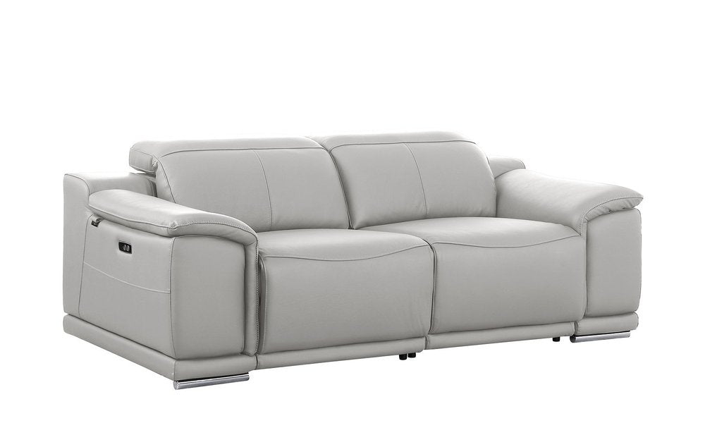 Beige Italian Leather Reclining Metal USB Sofa - 175-inch