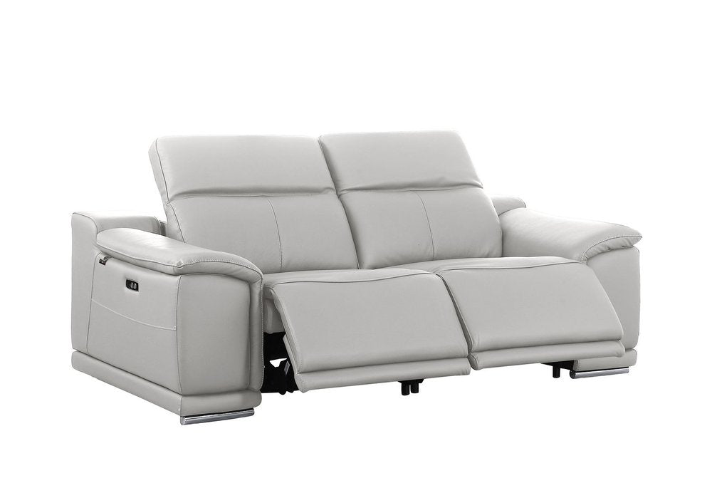 Beige Italian Leather Reclining Metal USB Sofa - 175-inch