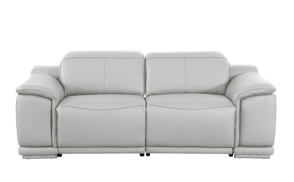 Beige Italian Leather Reclining Metal USB Sofa - 175-inch