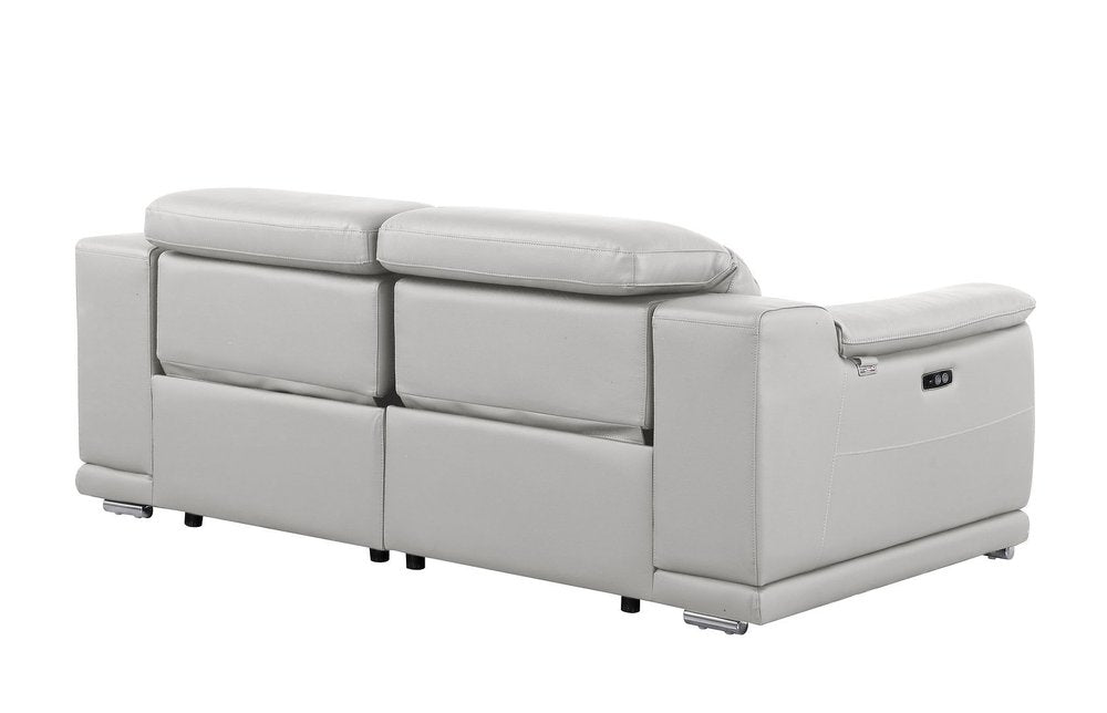 Beige Italian Leather Reclining Metal USB Sofa - 175-inch