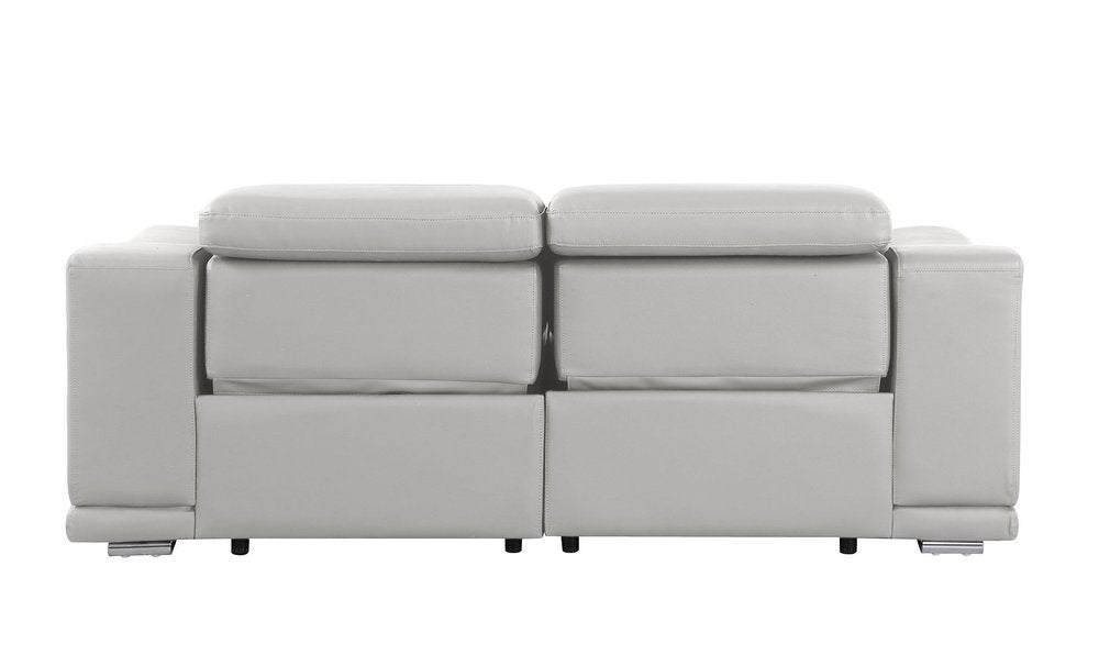 Beige Italian Leather Reclining Metal USB Sofa - 175-inch