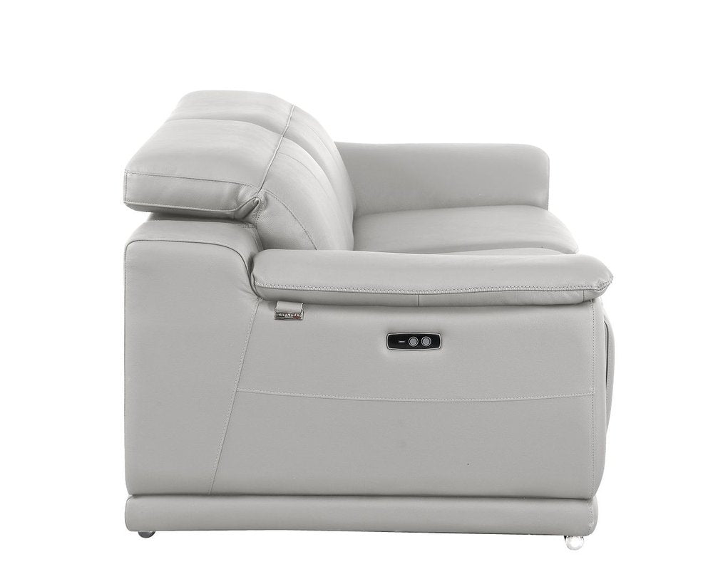 Beige Italian Leather Reclining Metal USB Sofa - 175-inch