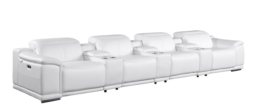Beige Italian Leather Reclining Metal USB Sofa - 175-inch