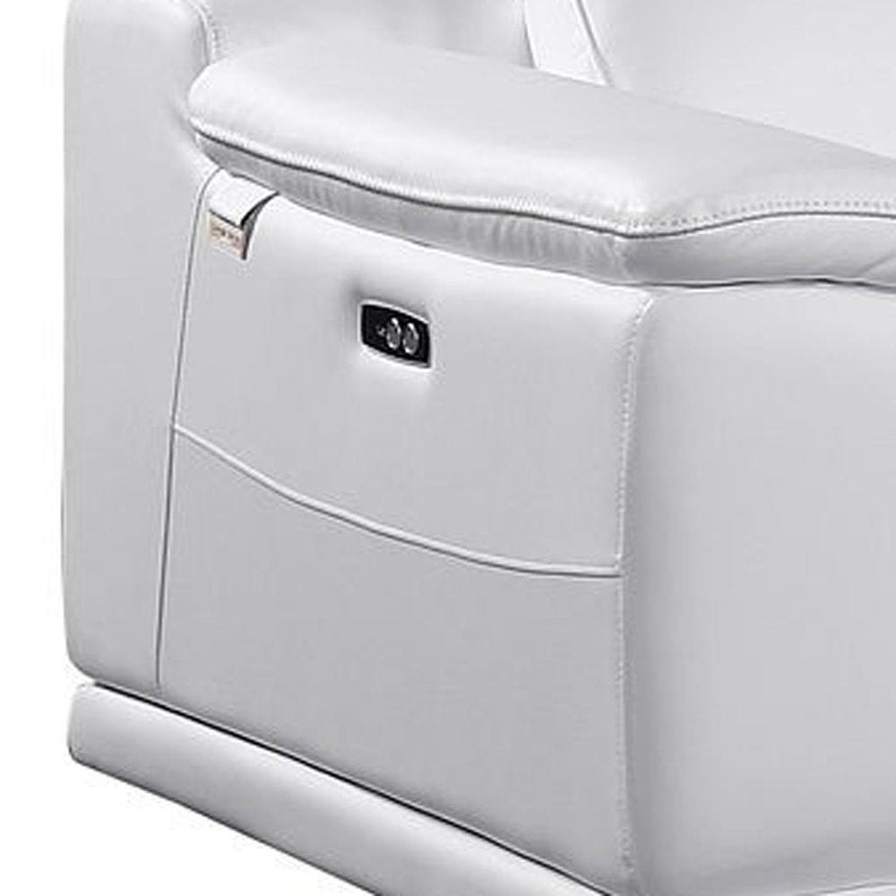 Beige Italian Leather Reclining Metal USB Sofa - 175-inch