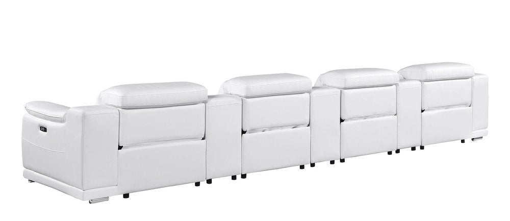 Beige Italian Leather Reclining Metal USB Sofa - 175-inch