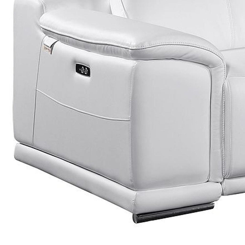Beige Italian Leather Reclining Metal USB Sofa - 175-inch