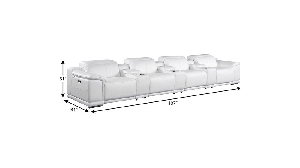 Beige Italian Leather Reclining Metal USB Sofa - 175-inch