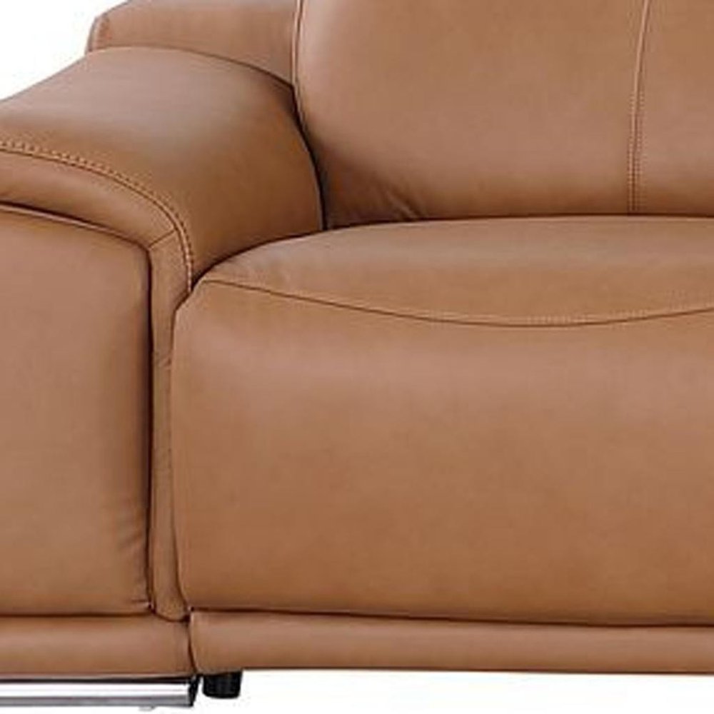 Beige Italian Leather Reclining Metal USB Sofa - 175-inch