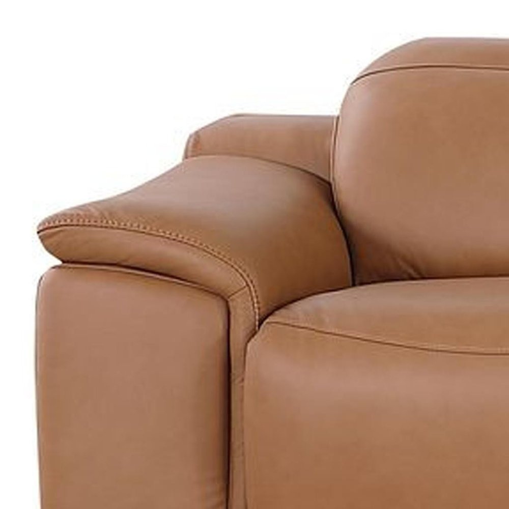 Beige Italian Leather Reclining Metal USB Sofa - 175-inch