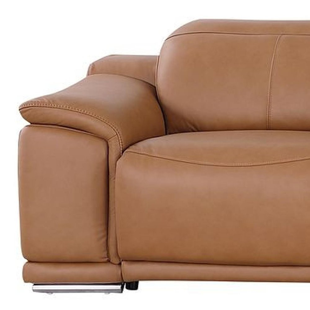 Beige Italian Leather Reclining Metal USB Sofa - 175-inch