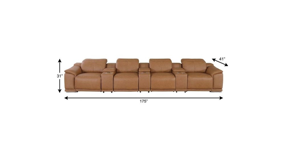 Beige Italian Leather Reclining Metal USB Sofa - 175-inch