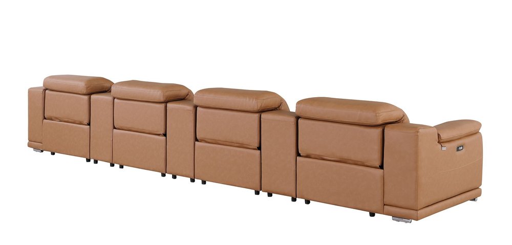 Beige Italian Leather Reclining Metal USB Sofa - 175-inch