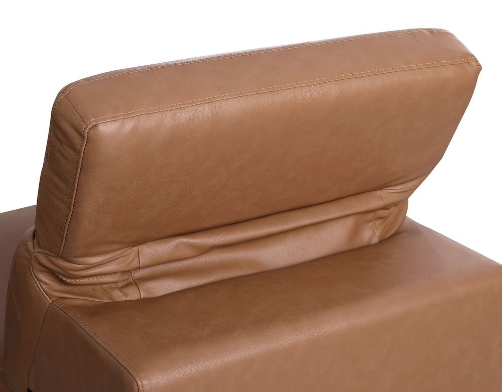 Beige Italian Leather Reclining Metal USB Sofa - 175-inch