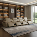 Beige Top Grain Leather Reclining Metal USB Sofa - 170-inch