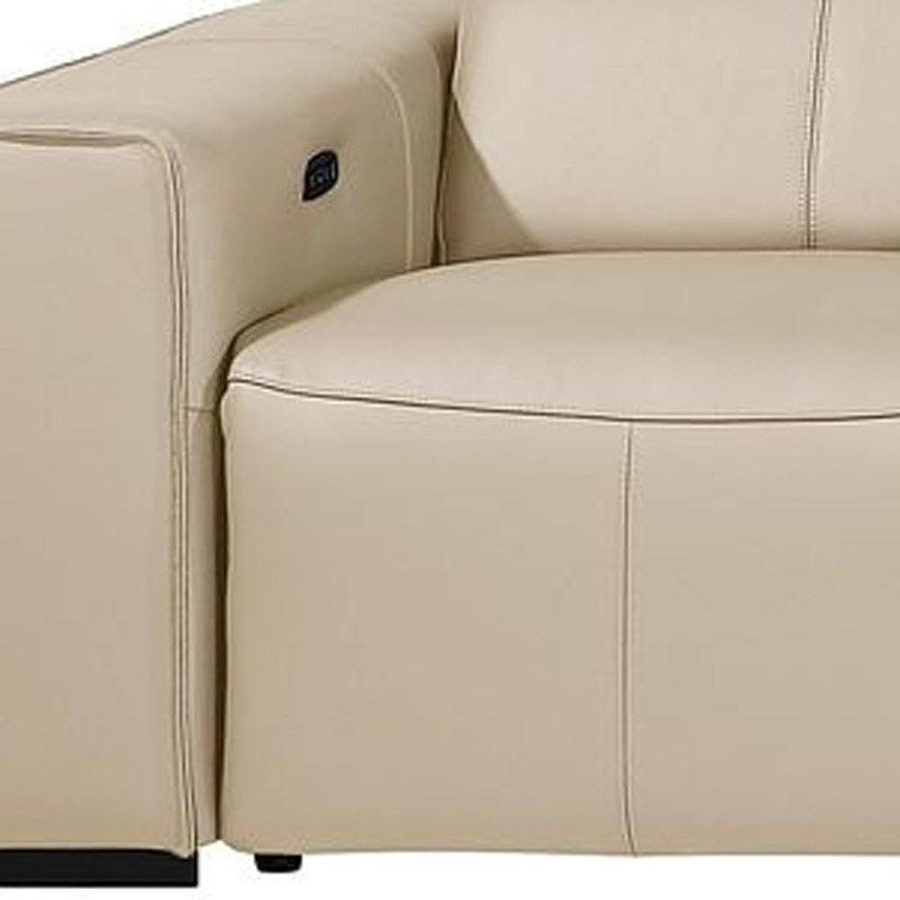 Beige Top Grain Leather Reclining Metal USB Sofa - 170-inch