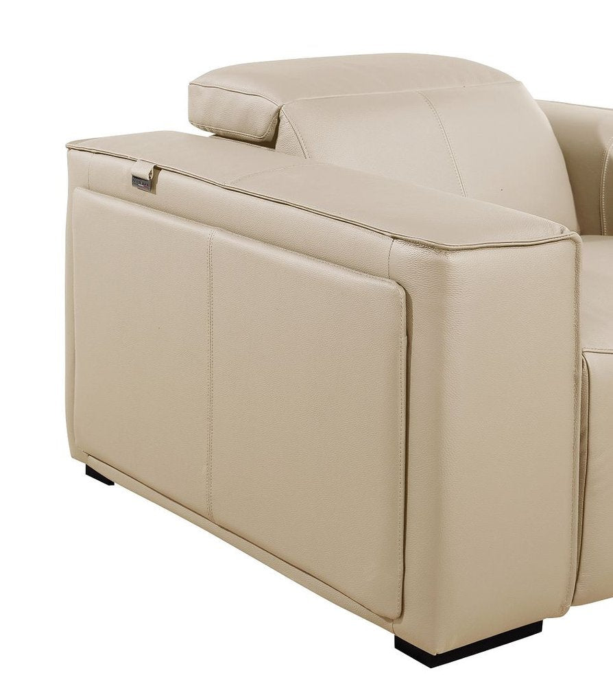 Beige Top Grain Leather Reclining Metal USB Sofa - 170-inch