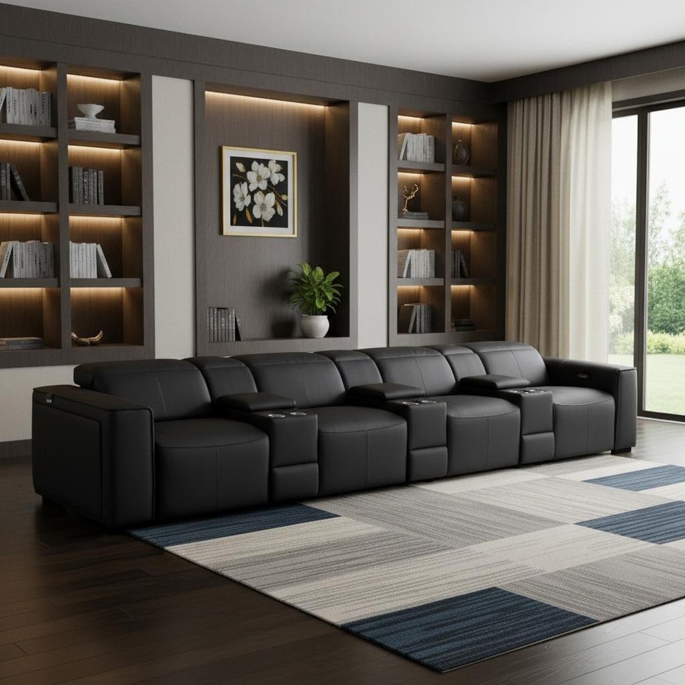 Beige Top Grain Leather Reclining Metal USB Sofa - 170-inch