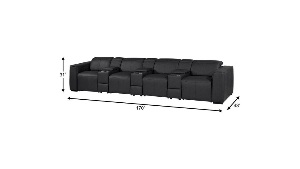 Beige Top Grain Leather Reclining Metal USB Sofa - 170-inch