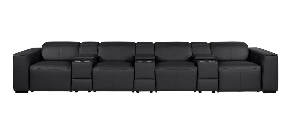 Beige Top Grain Leather Reclining Metal USB Sofa - 170-inch