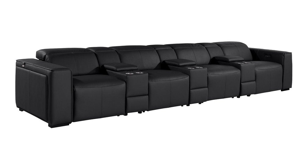 Beige Top Grain Leather Reclining Metal USB Sofa - 170-inch