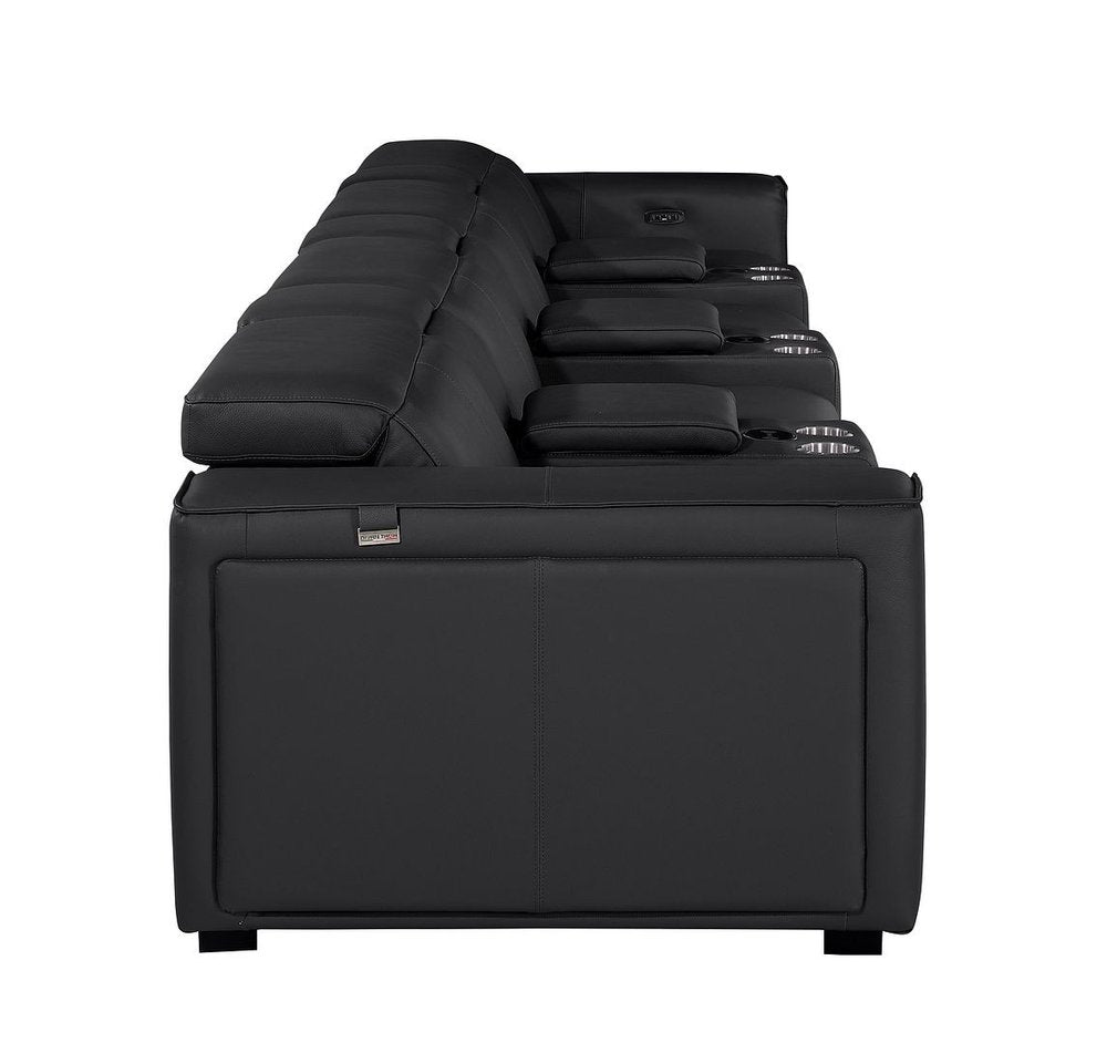 Beige Top Grain Leather Reclining Metal USB Sofa - 170-inch
