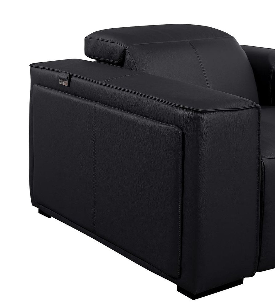 Beige Top Grain Leather Reclining Metal USB Sofa - 170-inch
